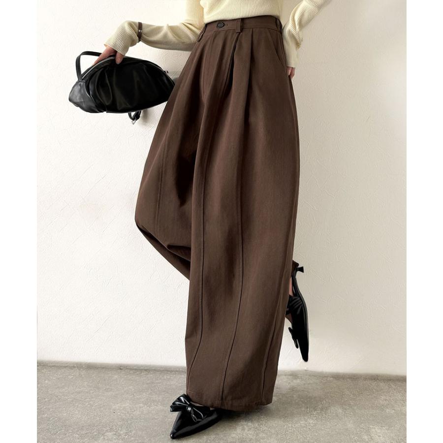 《java ジャバコラボ》 ボトムス レディース 秋冬 パンツ カーブで魅せる 抜け感 シルエット 綿 100％ コットンツイル バレル レッグ タックパンツ | classicalelf | 11