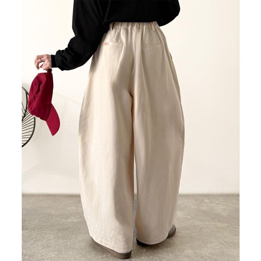 《java ジャバコラボ》 ボトムス レディース 秋冬 パンツ カーブで魅せる 抜け感 シルエット 綿 100％ コットンツイル バレル レッグ タックパンツ | classicalelf | 04