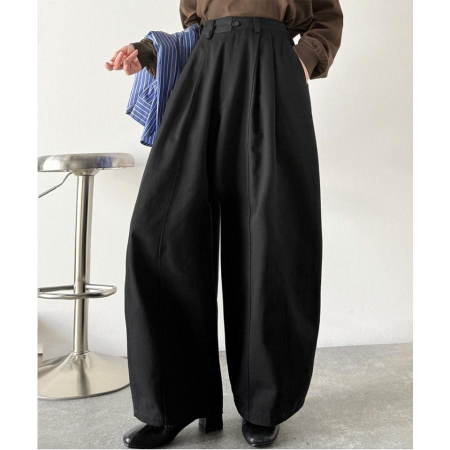 《java ジャバコラボ》 ボトムス レディース 秋冬 パンツ カーブで魅せる 抜け感 シルエット 綿 100％ コットンツイル バレル レッグ タックパンツ | classicalelf | 09