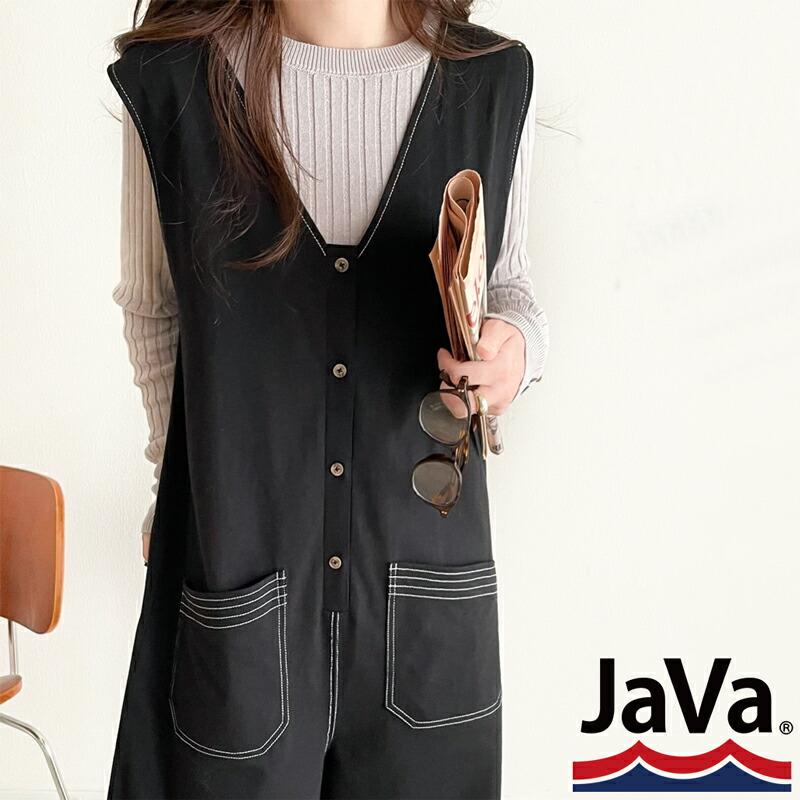 《javaジャバコラボ》 オールインワン レディース 空紡糸 綿100％ カットソー 配色 ステッチ Vネック ゆったり ワイドシルエット 体型カバー | classicalelf | 18