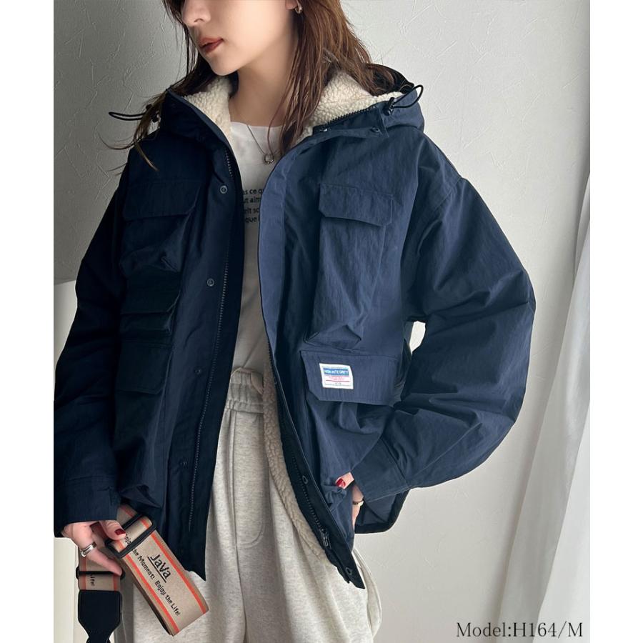 《javaジャバコラボ》 アウター マウンテンパーカー レディース ボア マンパ スタンド ドロスト 古着ライク ジップアップ パーカー ゆるっと | classicalelf | 12