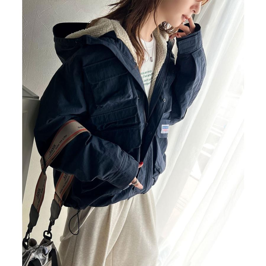 《javaジャバコラボ》 アウター マウンテンパーカー レディース ボア マンパ スタンド ドロスト 古着ライク ジップアップ パーカー ゆるっと | classicalelf | 13