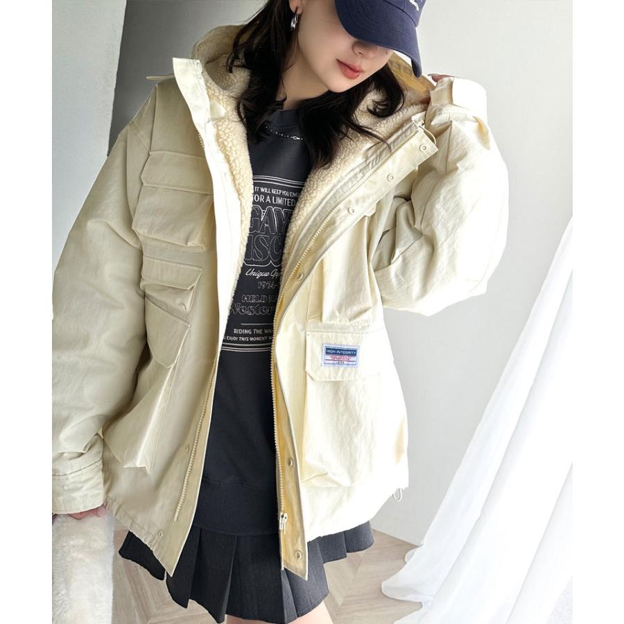 《javaジャバコラボ》 アウター マウンテンパーカー レディース ボア マンパ スタンド ドロスト 古着ライク ジップアップ パーカー ゆるっと | classicalelf | 04