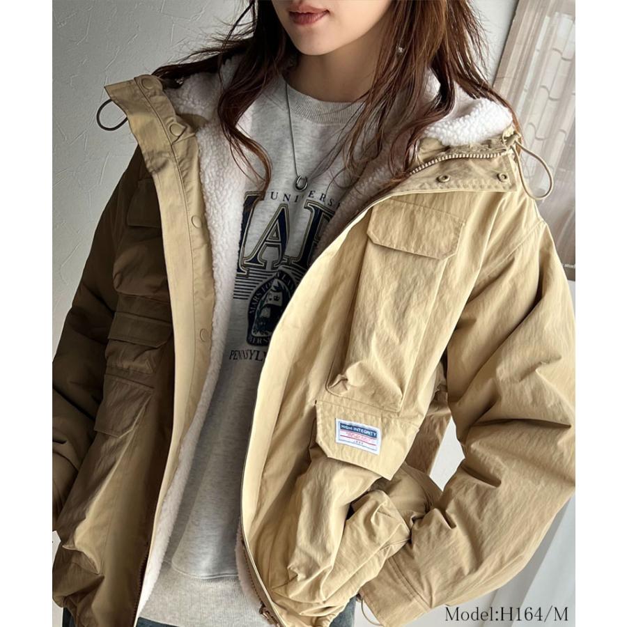 《javaジャバコラボ》 アウター マウンテンパーカー レディース ボア マンパ スタンド ドロスト 古着ライク ジップアップ パーカー ゆるっと | classicalelf | 09