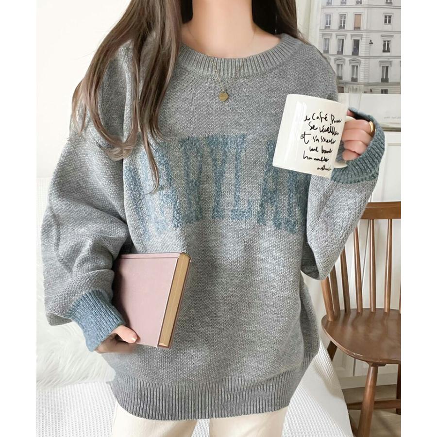 《java ジャバコラボ》 トップス ニット レディース 前後 2way MIX ヤーン バイ カラー カレッジ ロゴ ニットプルオーバー 男女兼用 ユニセックス | classicalelf | 03