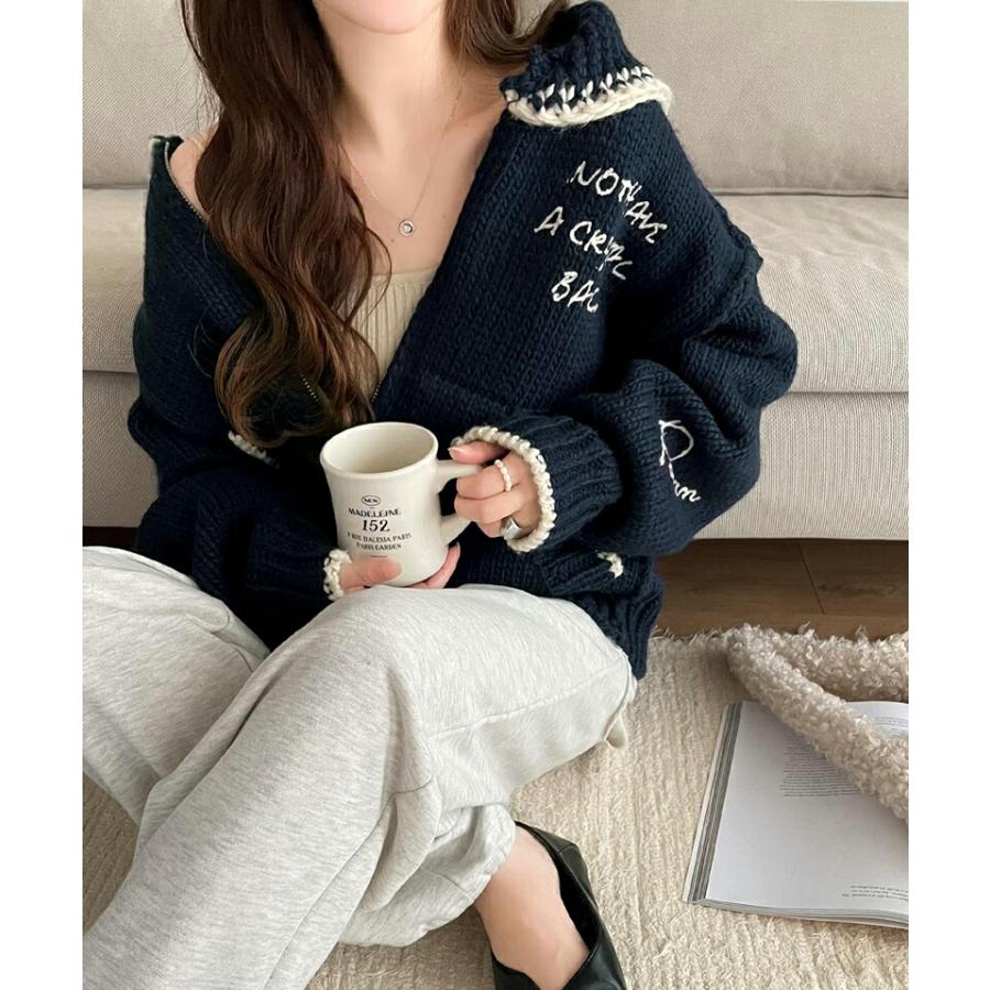 《java ジャバコラボ》 アウター ジャケット レディース ロービング カウチン ニット ブルゾン ワンポイント ロゴ 刺繍 羽織り レイヤードコーデ | classicalelf | 13