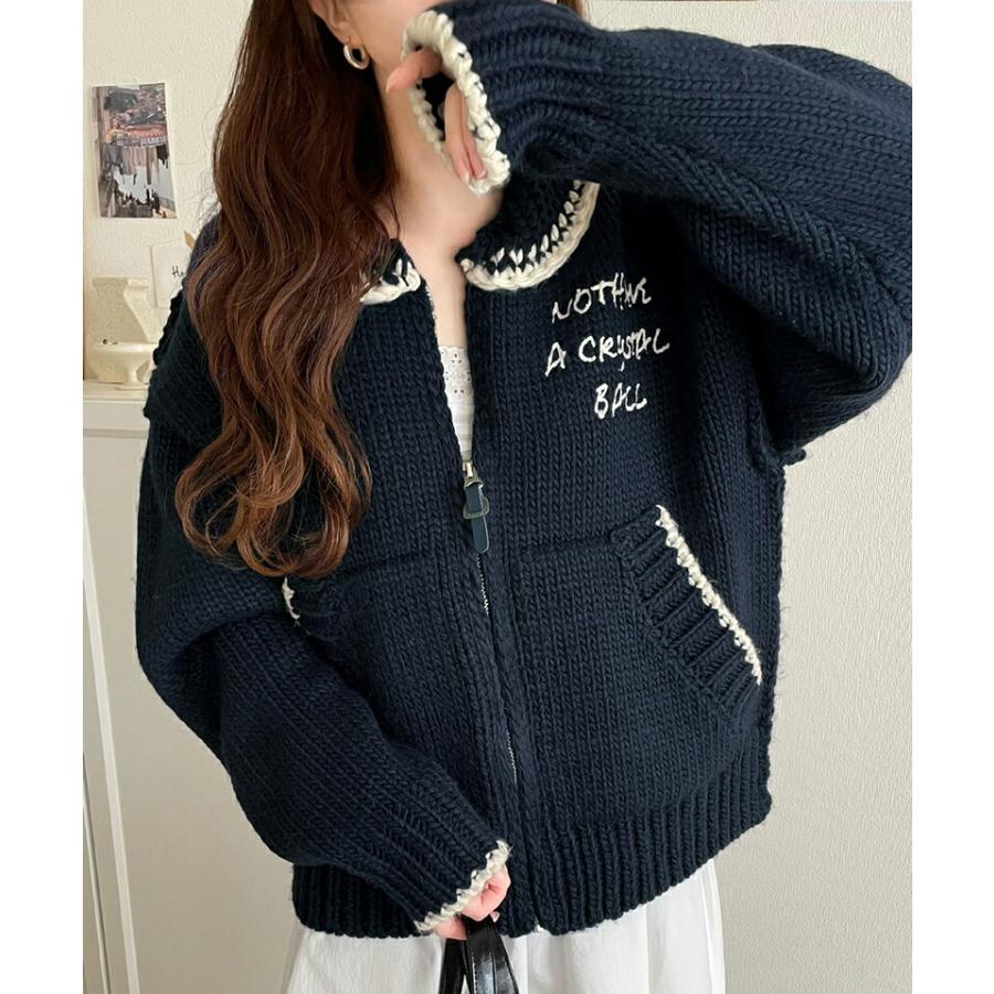 《java ジャバコラボ》 アウター ジャケット レディース ロービング カウチン ニット ブルゾン ワンポイント ロゴ 刺繍 羽織り レイヤードコーデ | classicalelf | 15