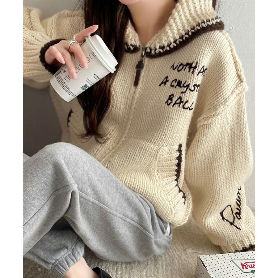 《java ジャバコラボ》 アウター ジャケット レディース ロービング カウチン ニット ブルゾン ワンポイント ロゴ 刺繍 羽織り レイヤードコーデ | classicalelf | 03