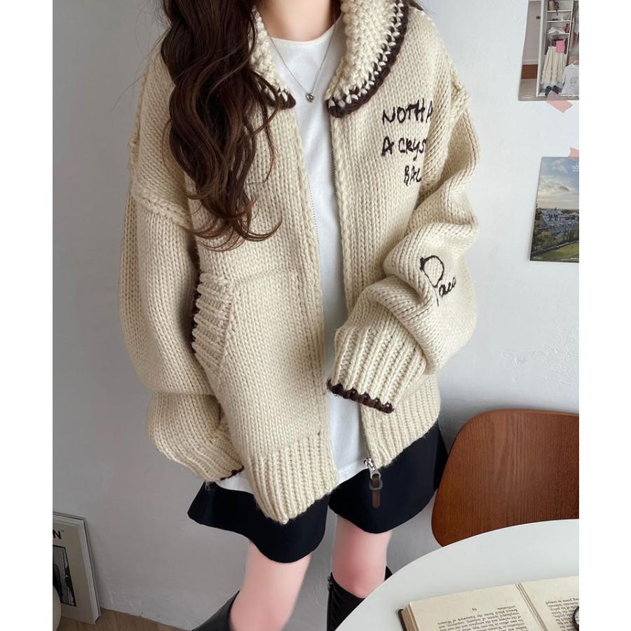 《java ジャバコラボ》 アウター ジャケット レディース ロービング カウチン ニット ブルゾン ワンポイント ロゴ 刺繍 羽織り レイヤードコーデ | classicalelf | 06