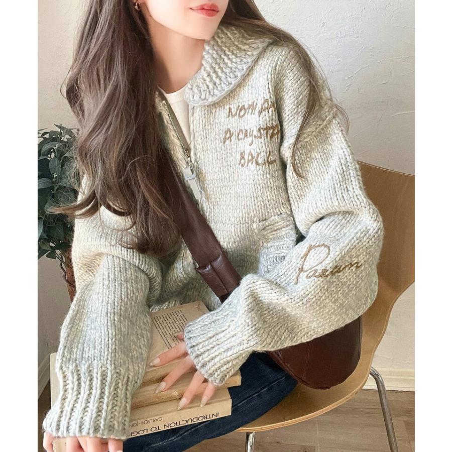 《java ジャバコラボ》 アウター ジャケット レディース ロービング カウチン ニット ブルゾン ワンポイント ロゴ 刺繍 羽織り レイヤードコーデ | classicalelf | 08