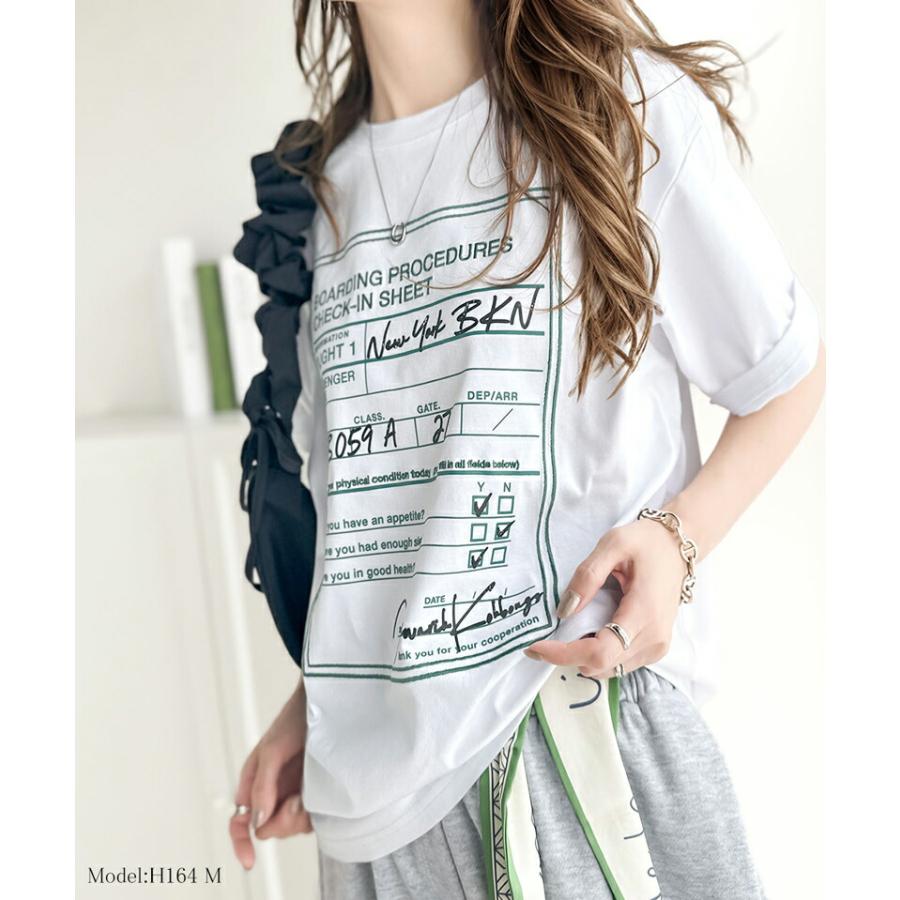 《javaジャバコラボ》 トップス Tシャツ レディース 綿 100% 前後 2way フライト チェック イン ロゴ 配色 刺繍 厚塗り ラバープリント デザイン | classicalelf | 02