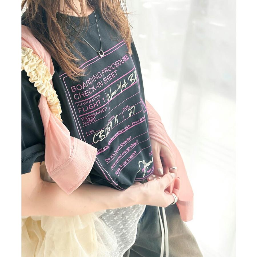 《javaジャバコラボ》 トップス Tシャツ レディース 綿 100% 前後 2way フライト チェック イン ロゴ 配色 刺繍 厚塗り ラバープリント デザイン | classicalelf | 06
