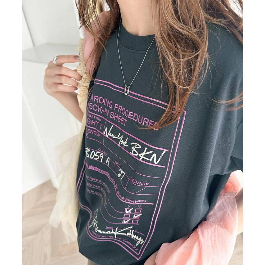 《javaジャバコラボ》 トップス Tシャツ レディース 綿 100% 前後 2way フライト チェック イン ロゴ 配色 刺繍 厚塗り ラバープリント デザイン | classicalelf | 07
