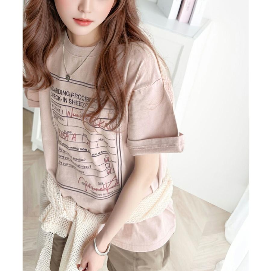 《javaジャバコラボ》 トップス Tシャツ レディース 綿 100% 前後 2way フライト チェック イン ロゴ 配色 刺繍 厚塗り ラバープリント デザイン | classicalelf | 09