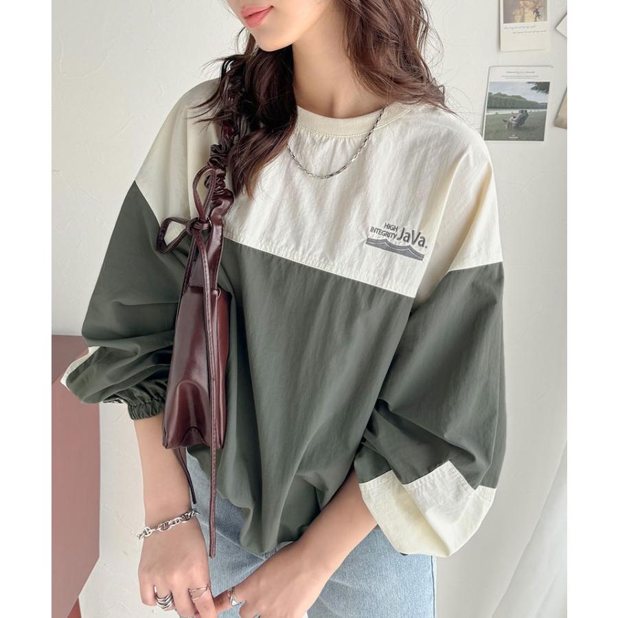 《javaジャバコラボ》 トップス Tシャツ レディース 裾 ドロスト バイカラー シアー プルオーバー ロングシーズン レイヤードコーデ ゆるっと | classicalelf | 03