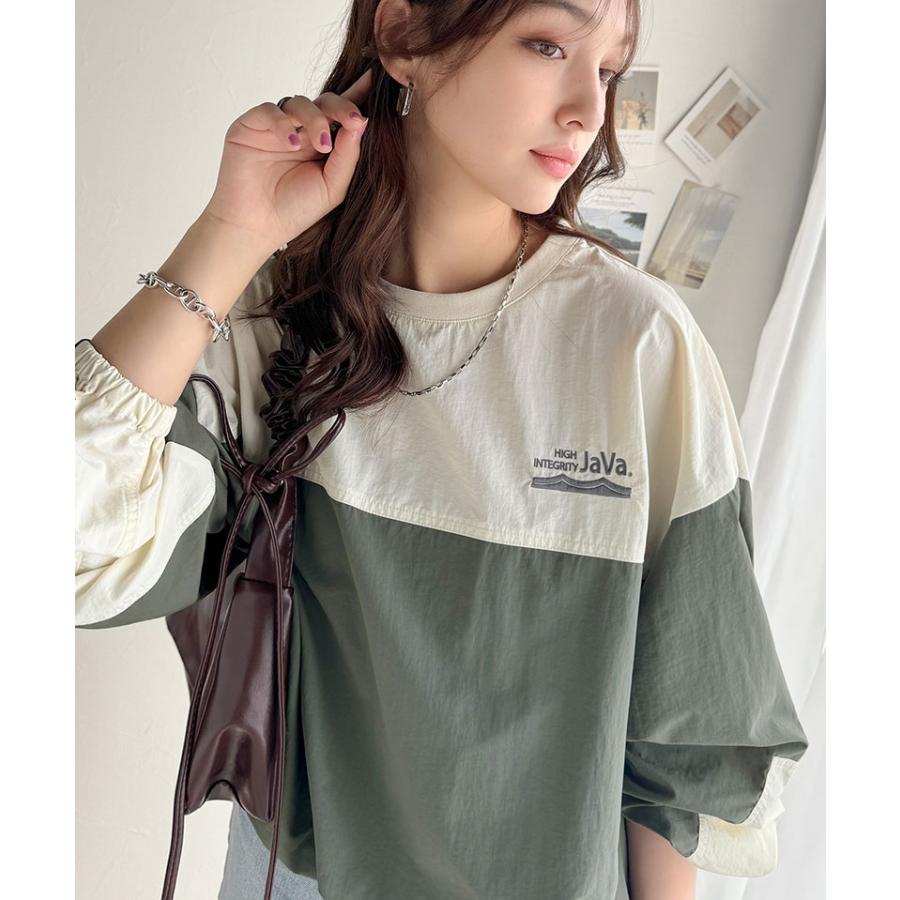 《javaジャバコラボ》 トップス Tシャツ レディース 裾 ドロスト バイカラー シアー プルオーバー ロングシーズン レイヤードコーデ ゆるっと | classicalelf | 04