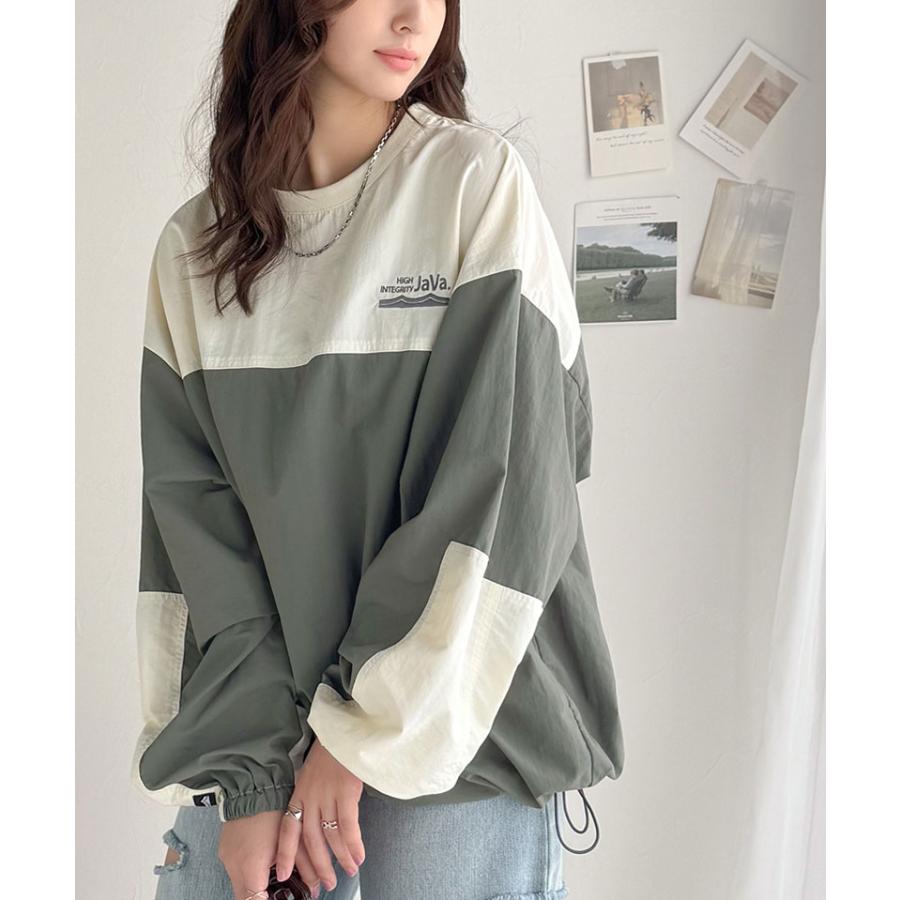 《javaジャバコラボ》 トップス Tシャツ レディース 裾 ドロスト バイカラー シアー プルオーバー ロングシーズン レイヤードコーデ ゆるっと | classicalelf | 06