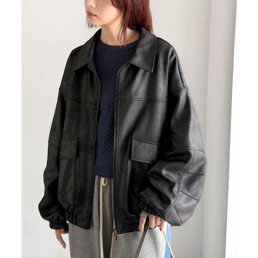 《java ジャバコラボ》 トップス アウター レディース ヴィンテージ スウェード 風 ダブル ジップ メンズ ライク ブルゾン 大きいサイズ 秋 冬 2025aw | classicalelf | 03