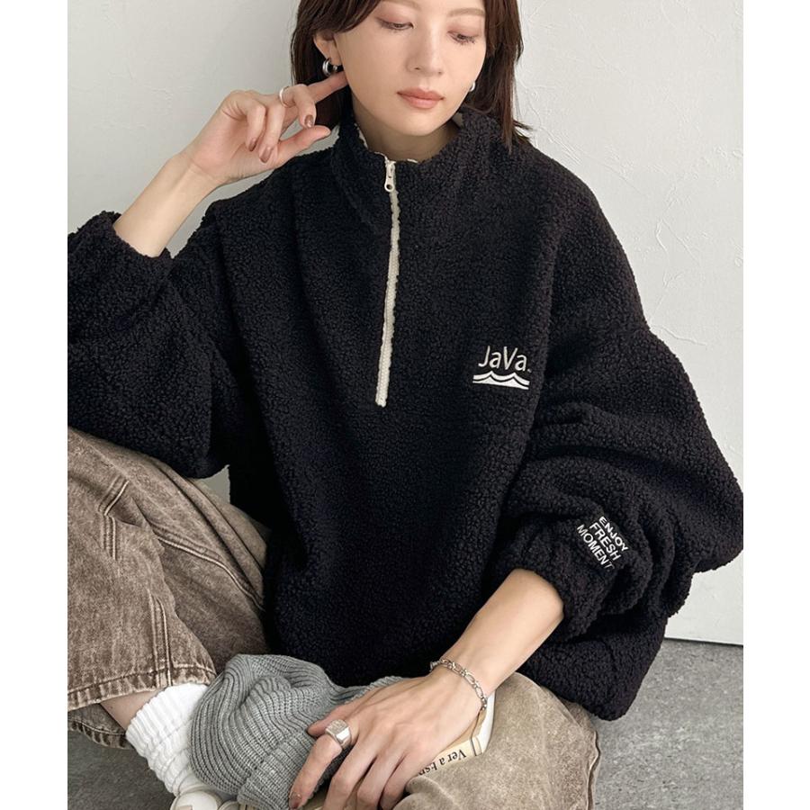 《java ジャバコラボ》スウェット レディース トップス アノラック ハーフジップ プルオーバー ボア素材 刺繍 トレンド あったか バイカラー配色 男女兼用可 | classicalelf | 10