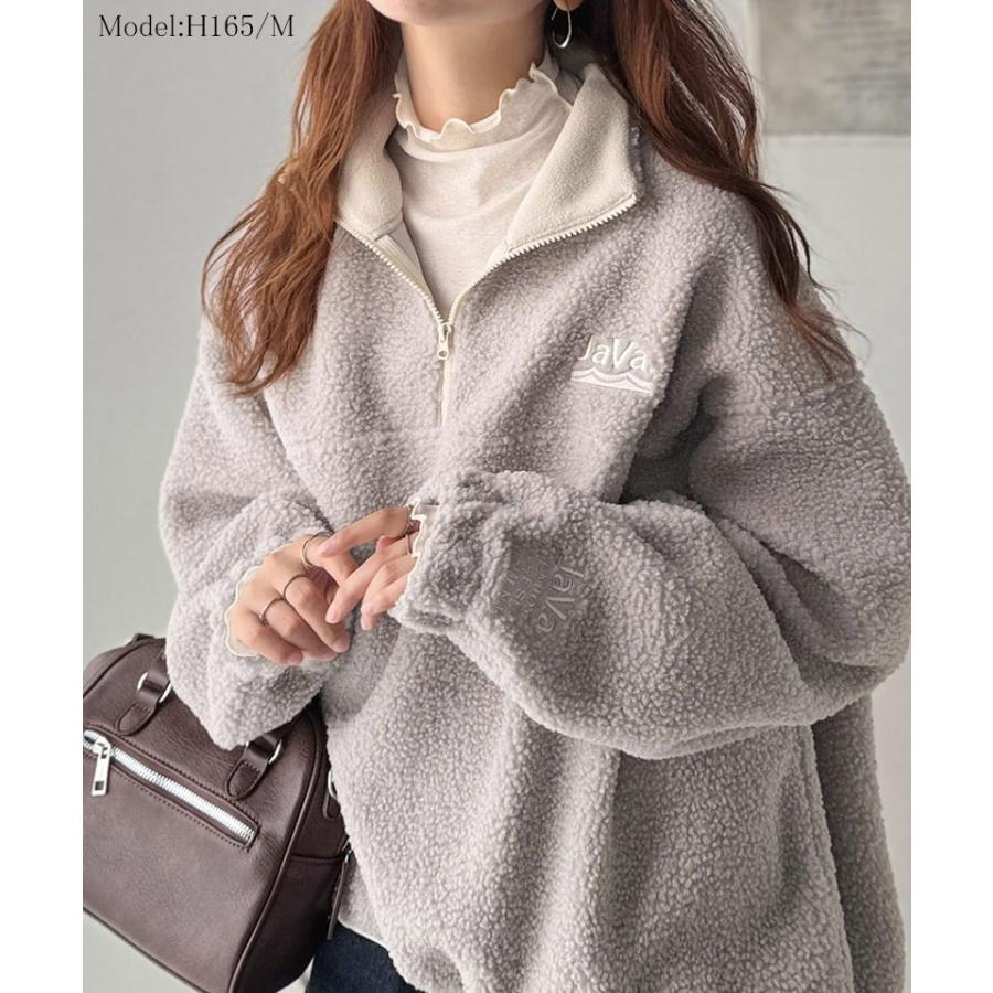 《java ジャバコラボ》スウェット レディース トップス アノラック ハーフジップ プルオーバー ボア素材 刺繍 トレンド あったか バイカラー配色 男女兼用可 | classicalelf | 11