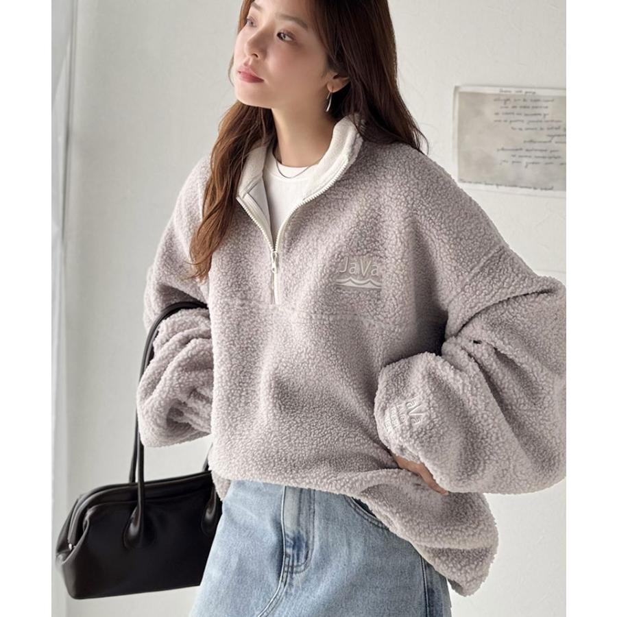 《java ジャバコラボ》スウェット レディース トップス アノラック ハーフジップ プルオーバー ボア素材 刺繍 トレンド あったか バイカラー配色 男女兼用可 | classicalelf | 12