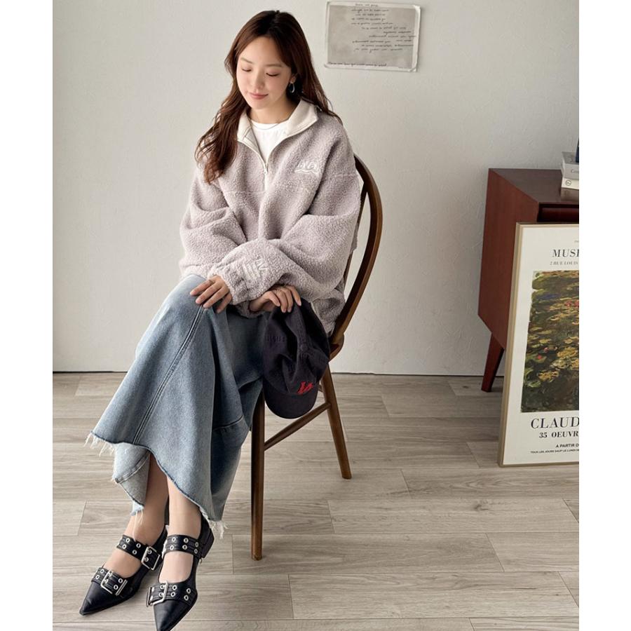 《java ジャバコラボ》スウェット レディース トップス アノラック ハーフジップ プルオーバー ボア素材 刺繍 トレンド あったか バイカラー配色 男女兼用可 | classicalelf | 13