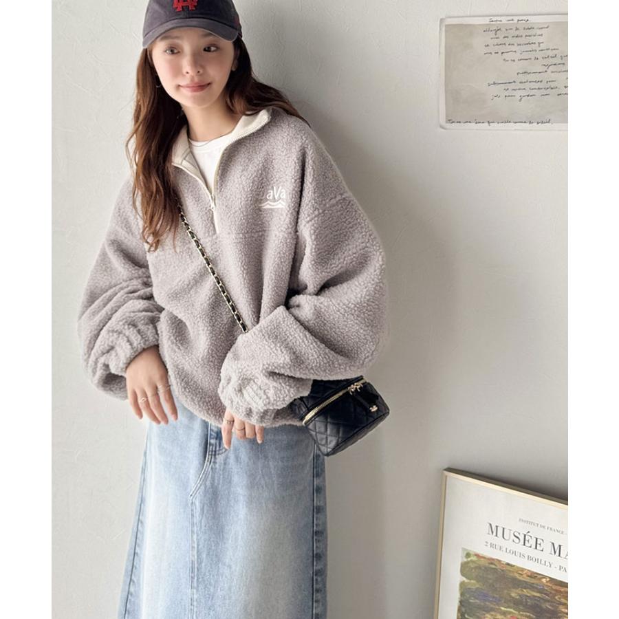 《java ジャバコラボ》スウェット レディース トップス アノラック ハーフジップ プルオーバー ボア素材 刺繍 トレンド あったか バイカラー配色 男女兼用可 | classicalelf | 14
