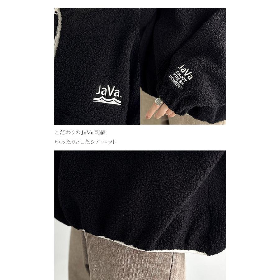 《java ジャバコラボ》スウェット レディース トップス アノラック ハーフジップ プルオーバー ボア素材 刺繍 トレンド あったか バイカラー配色 男女兼用可 | classicalelf | 16