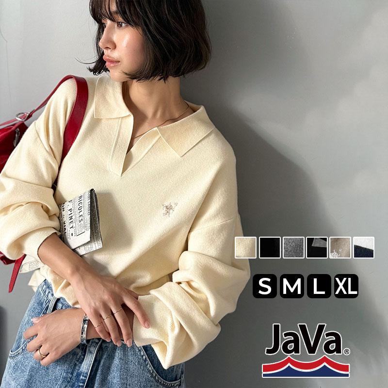 《java ジャバコラボ》 ニット レディース 長袖 トップス 胸 刺繍 ハーフ ミラノ スキッパーニット 太め ボーダー デイリー 着回し 大きいサイズ | classicalelf