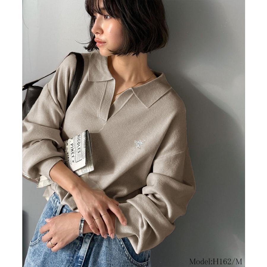 《java ジャバコラボ》 ニット レディース 長袖 トップス 胸 刺繍 ハーフ ミラノ スキッパーニット 太め ボーダー デイリー 着回し 大きいサイズ | classicalelf | 12