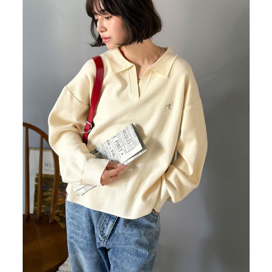 《java ジャバコラボ》 ニット レディース 長袖 トップス 胸 刺繍 ハーフ ミラノ スキッパーニット 太め ボーダー デイリー 着回し 大きいサイズ | classicalelf | 04