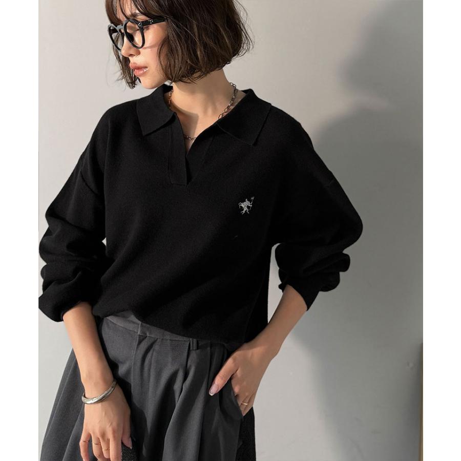 《java ジャバコラボ》 ニット レディース 長袖 トップス 胸 刺繍 ハーフ ミラノ スキッパーニット 太め ボーダー デイリー 着回し 大きいサイズ | classicalelf | 06