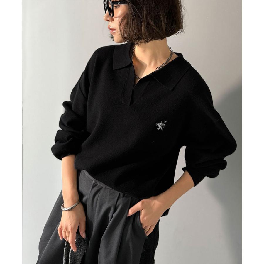 《java ジャバコラボ》 ニット レディース 長袖 トップス 胸 刺繍 ハーフ ミラノ スキッパーニット 太め ボーダー デイリー 着回し 大きいサイズ | classicalelf | 07