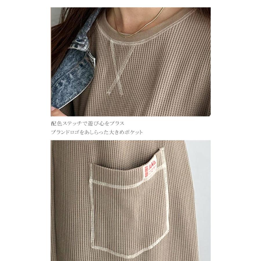 《java ジャバコラボ》ワンピース レディース 配色ステッチ ワッフル ロング 長袖 ゆったり 大人カジュアル ゆとり ラフ デイリー バックポケット | classicalelf | 16