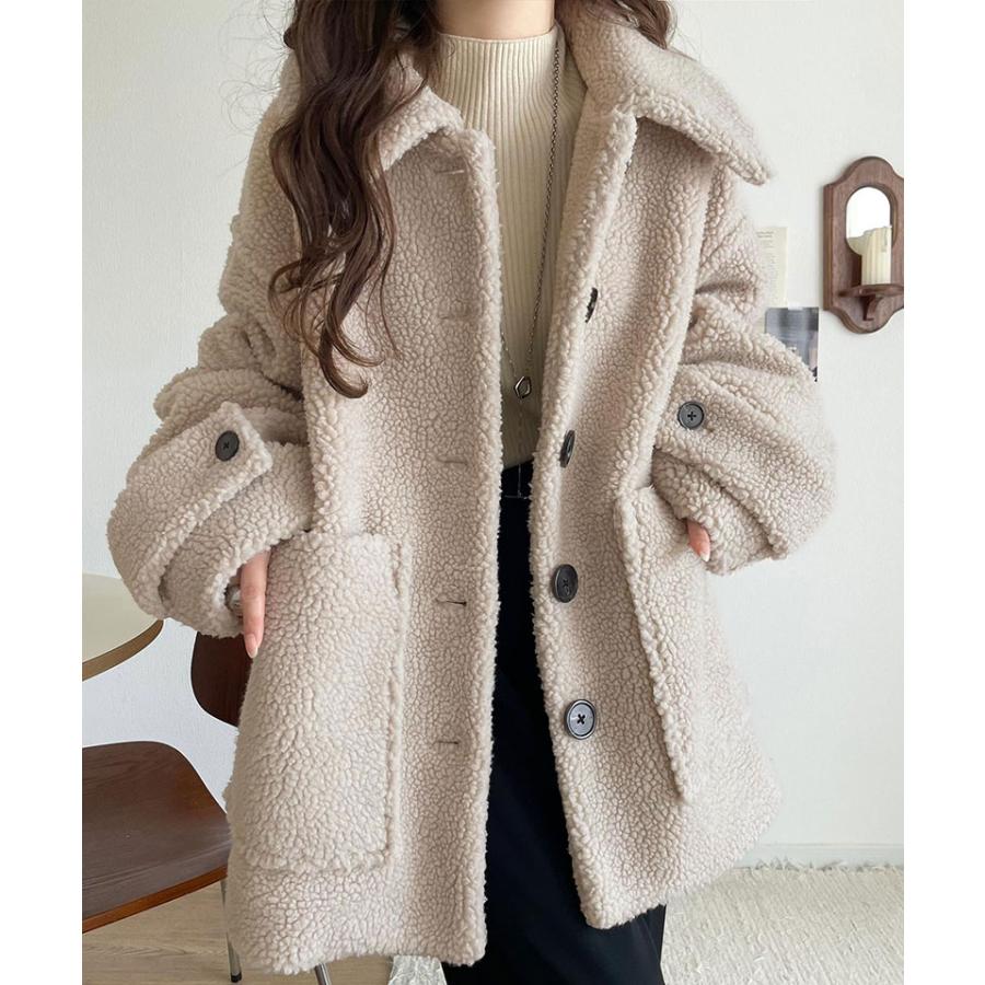 《java ジャバコラボ》ブルゾン レディース 大きいサイズ アウター ボア ショートブルゾン 大きめポケット ゆったりシルエット 保温性 実用性 | classicalelf | 06