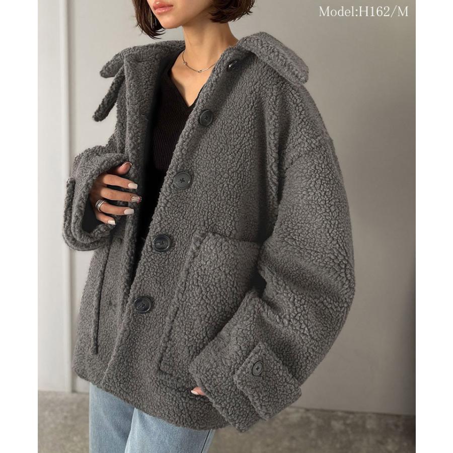 《java ジャバコラボ》ブルゾン レディース 大きいサイズ アウター ボア ショートブルゾン 大きめポケット ゆったりシルエット 保温性 実用性 | classicalelf | 07