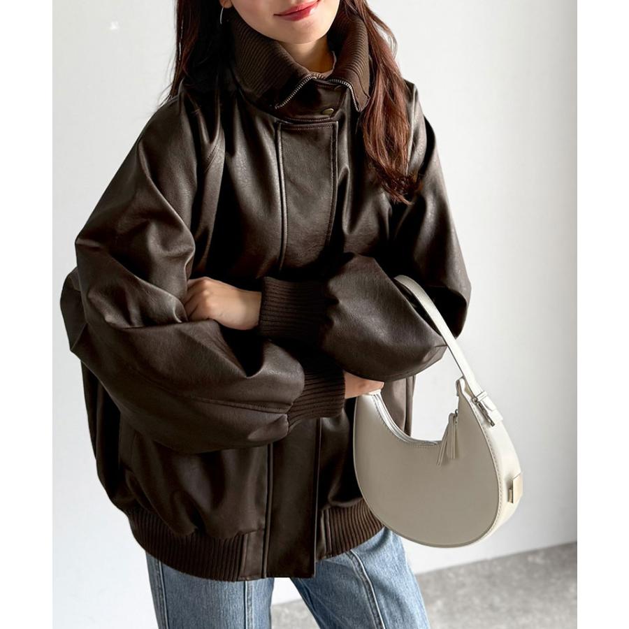 《java ジャバコラボ》レザージャケットレディース アウター レイヤード衿 比翼デザイン ヴィンテージ調 カジュアル 高級感 フェイクレザー | classicalelf | 10