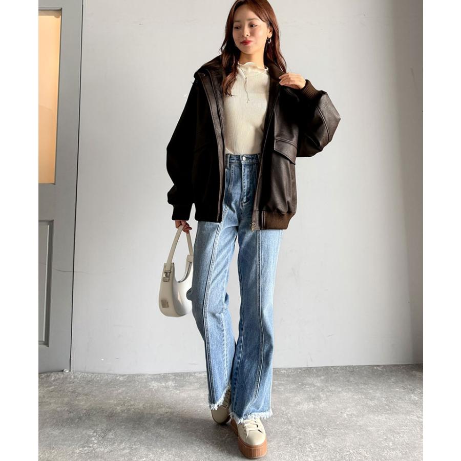 《java ジャバコラボ》レザージャケットレディース アウター レイヤード衿 比翼デザイン ヴィンテージ調 カジュアル 高級感 フェイクレザー | classicalelf | 12