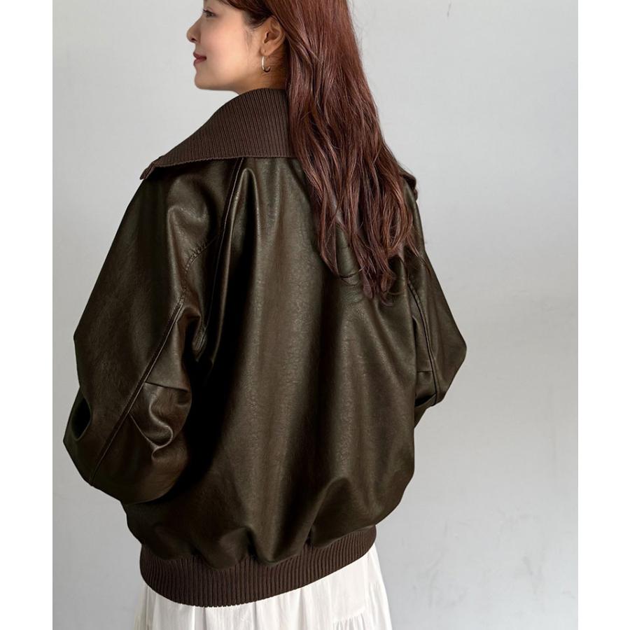 《java ジャバコラボ》レザージャケットレディース アウター レイヤード衿 比翼デザイン ヴィンテージ調 カジュアル 高級感 フェイクレザー | classicalelf | 14