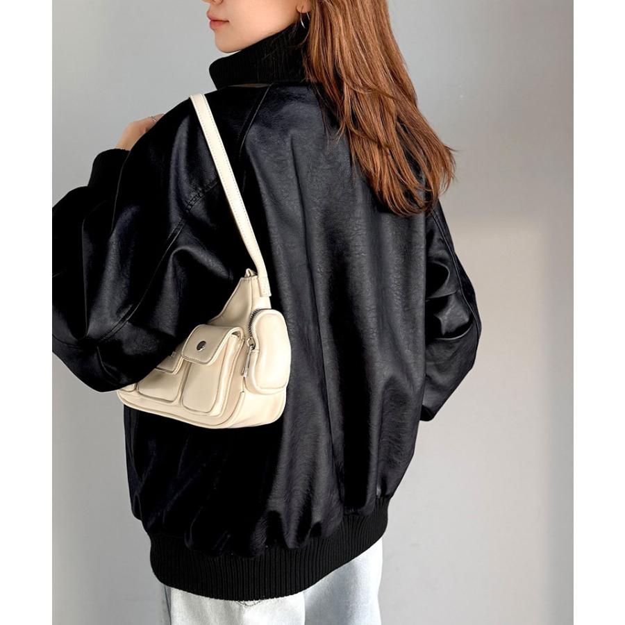《java ジャバコラボ》レザージャケットレディース アウター レイヤード衿 比翼デザイン ヴィンテージ調 カジュアル 高級感 フェイクレザー | classicalelf | 05