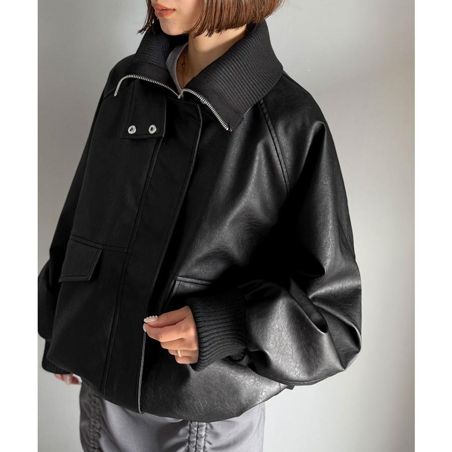 《java ジャバコラボ》レザージャケットレディース アウター レイヤード衿 比翼デザイン ヴィンテージ調 カジュアル 高級感 フェイクレザー | classicalelf | 06