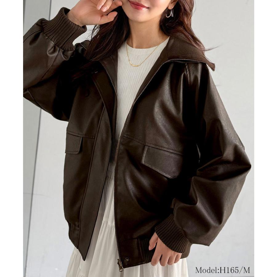 《java ジャバコラボ》レザージャケットレディース アウター レイヤード衿 比翼デザイン ヴィンテージ調 カジュアル 高級感 フェイクレザー | classicalelf | 09