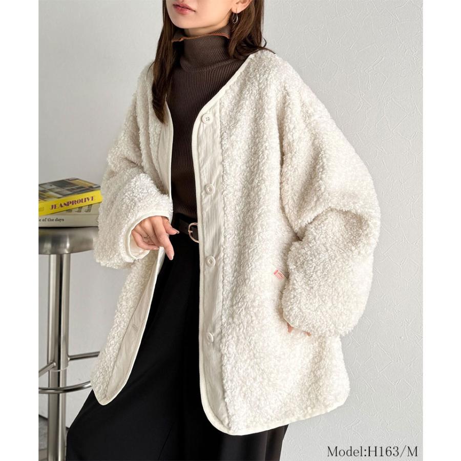 《java ジャバコラボ》 アウター ジャケット レディース ゆるっと オーバーサイズ 異素材 切り替え 配色 ボア ブルゾン 大きいサイズ 秋 冬 2025aw | classicalelf | 02