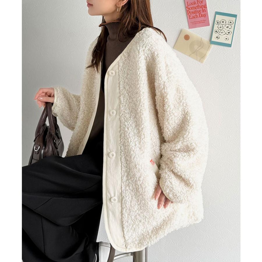 《java ジャバコラボ》 アウター ジャケット レディース ゆるっと オーバーサイズ 異素材 切り替え 配色 ボア ブルゾン 大きいサイズ 秋 冬 2025aw | classicalelf | 03