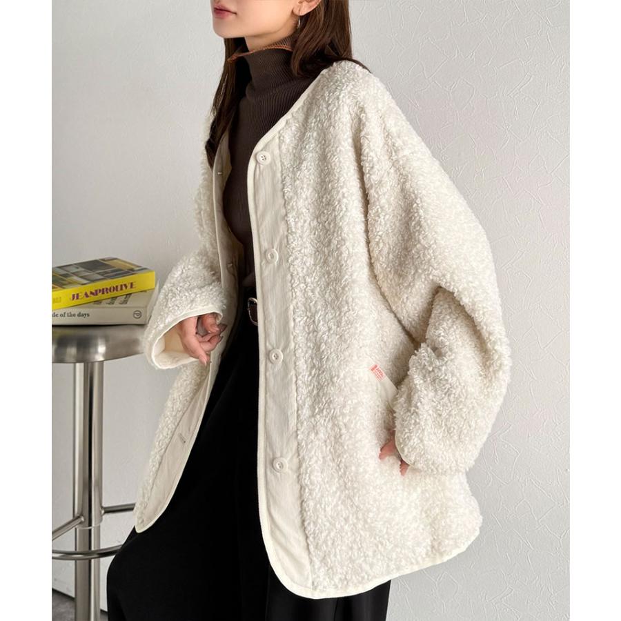 《java ジャバコラボ》 アウター ジャケット レディース ゆるっと オーバーサイズ 異素材 切り替え 配色 ボア ブルゾン 大きいサイズ 秋 冬 2025aw | classicalelf | 05