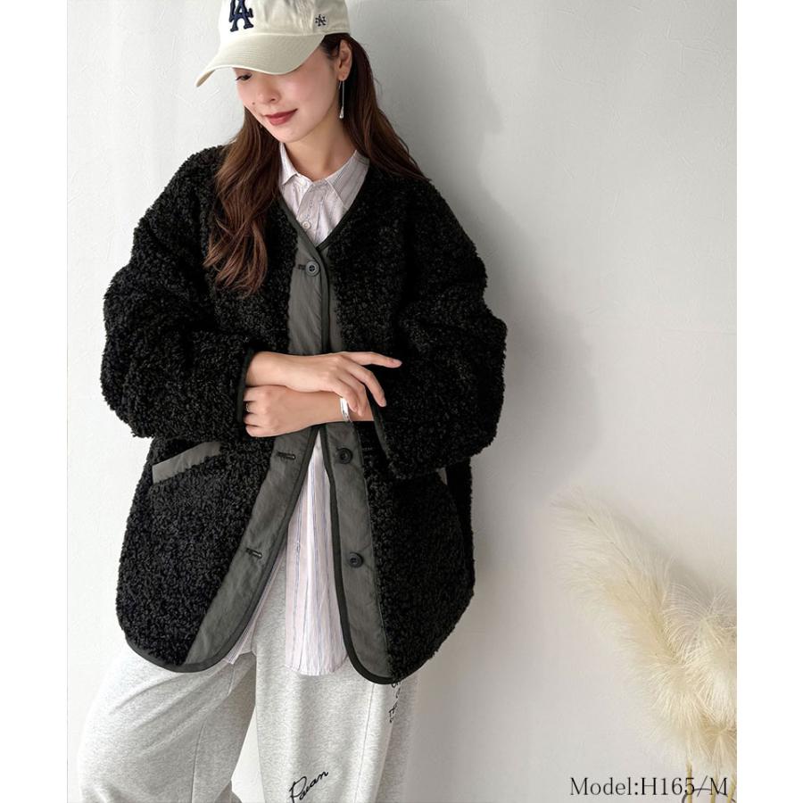 《java ジャバコラボ》 アウター ジャケット レディース ゆるっと オーバーサイズ 異素材 切り替え 配色 ボア ブルゾン 大きいサイズ 秋 冬 2025aw | classicalelf | 06