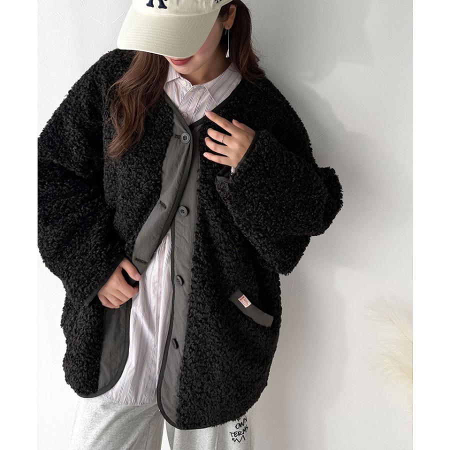 《java ジャバコラボ》 アウター ジャケット レディース ゆるっと オーバーサイズ 異素材 切り替え 配色 ボア ブルゾン 大きいサイズ 秋 冬 2025aw | classicalelf | 08