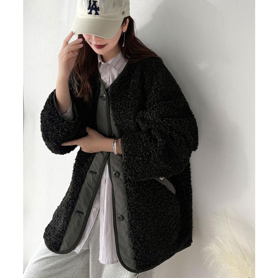 《java ジャバコラボ》 アウター ジャケット レディース ゆるっと オーバーサイズ 異素材 切り替え 配色 ボア ブルゾン 大きいサイズ 秋 冬 2025aw | classicalelf | 09