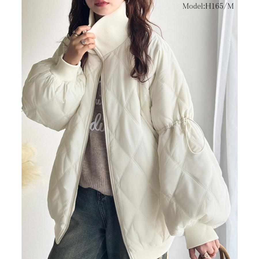 《java ジャバコラボ》ジャケット レディース 秋 アウター ダブルキルティング 袖ドロスト 中綿ジャケット カジュアル きれいめ 暖かい かわいい | classicalelf | 02