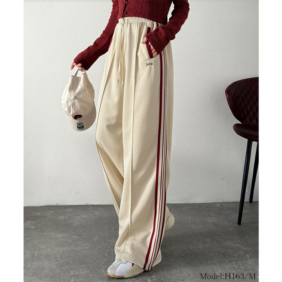 《java ジャバコラボ》ボトムス レディース 秋冬 パンツ 配色 サイド ライン ロゴ 刺繍 トラックパンツ ウエスト ゴム 仕様 男女兼用 ユニセックス | classicalelf | 02